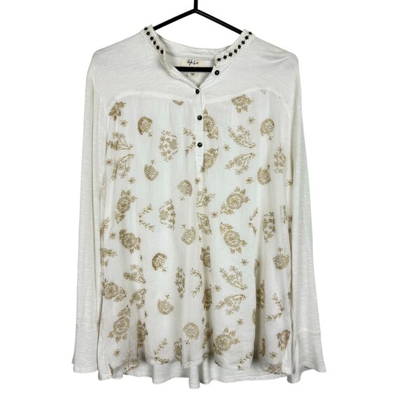 Style & Co Floral Embroidered Top Sz Large Layered Long Sleeve Studded Collar - Picture 1 of 12